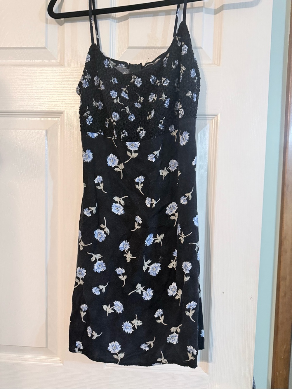 Joules Black Slip Dress with Light Blue Floral Print